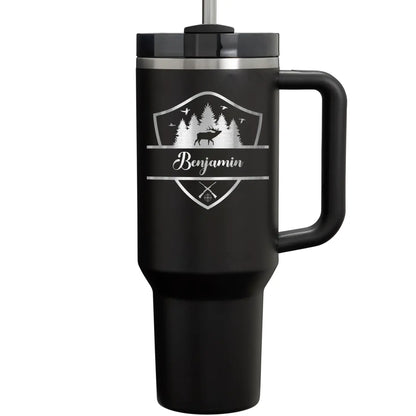 personalize black hiking forest deer tumbler name tumbler with handle straw
