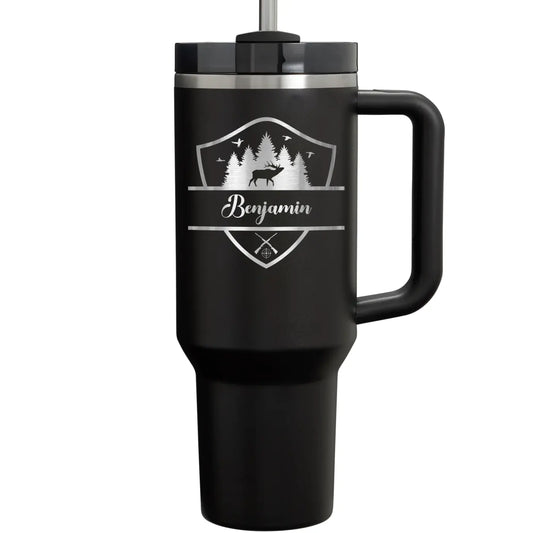 personalize black hiking forest deer tumbler name tumbler with handle straw