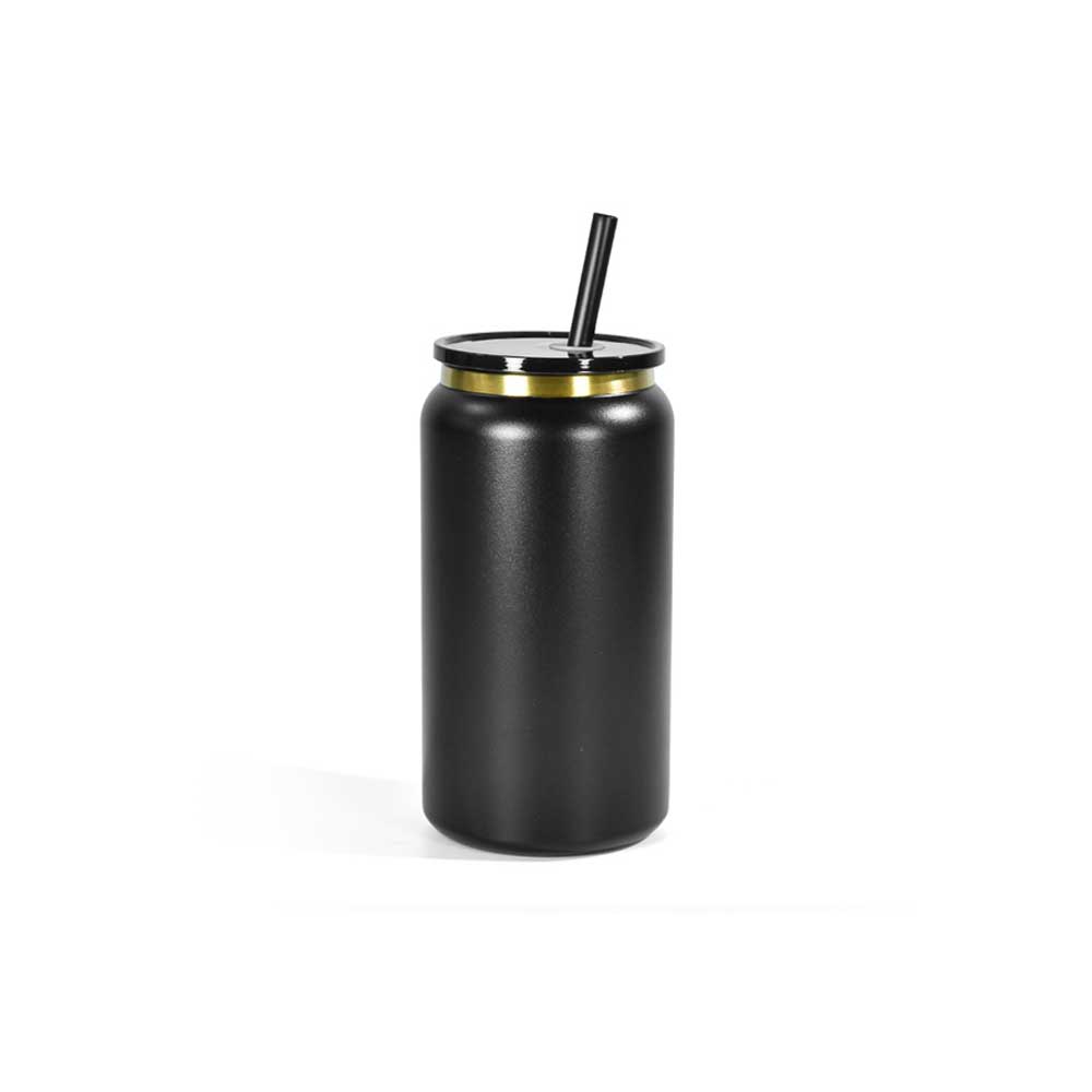 Wholesale Custom Logo 16oz Can Shaped Insulated Straw Tumbler - black
