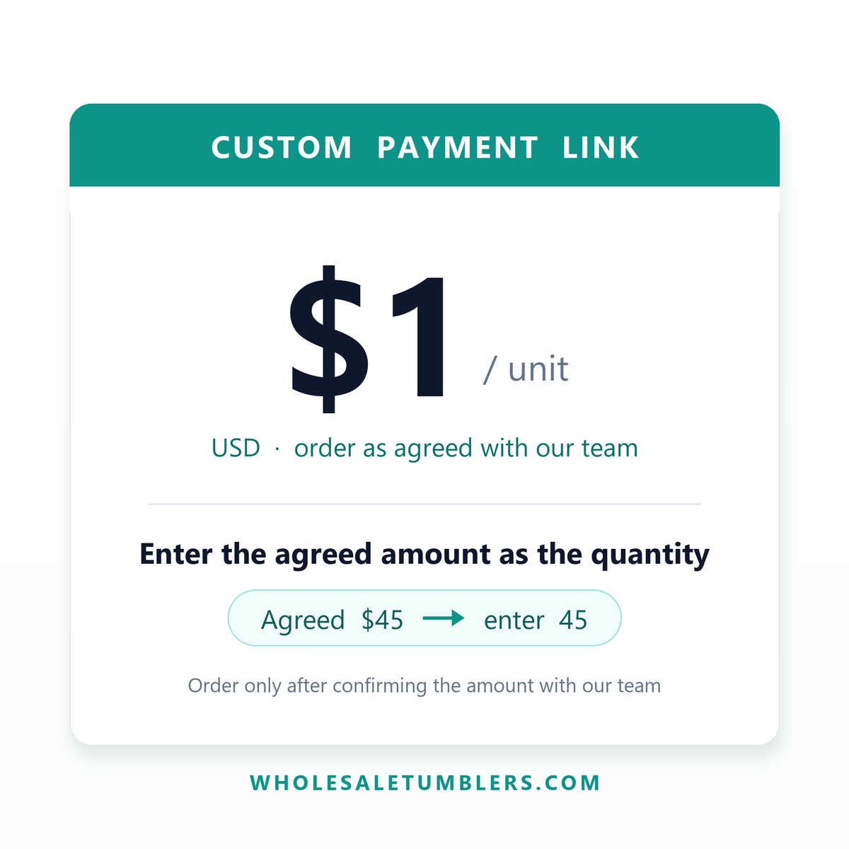 Custom Payment Link — US$1.00 per unit