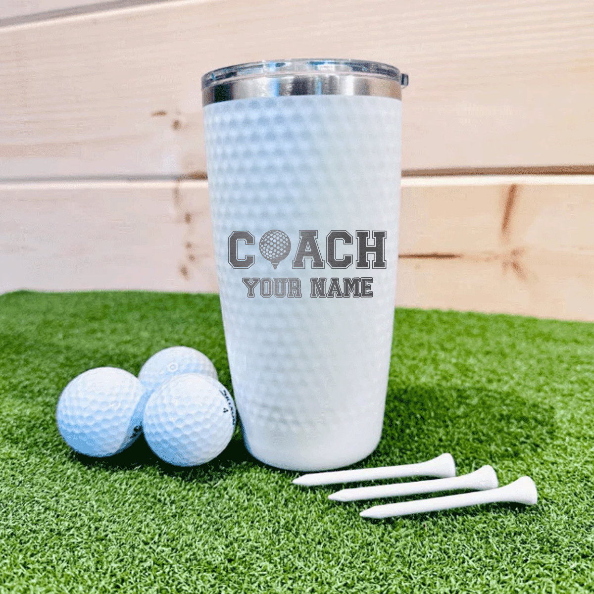 Custom Golf Coach Tumbler – Personalized 20oz Stainless Steel Cup with Name, Golf Ball Icon Design, Coach Appreciation Gift