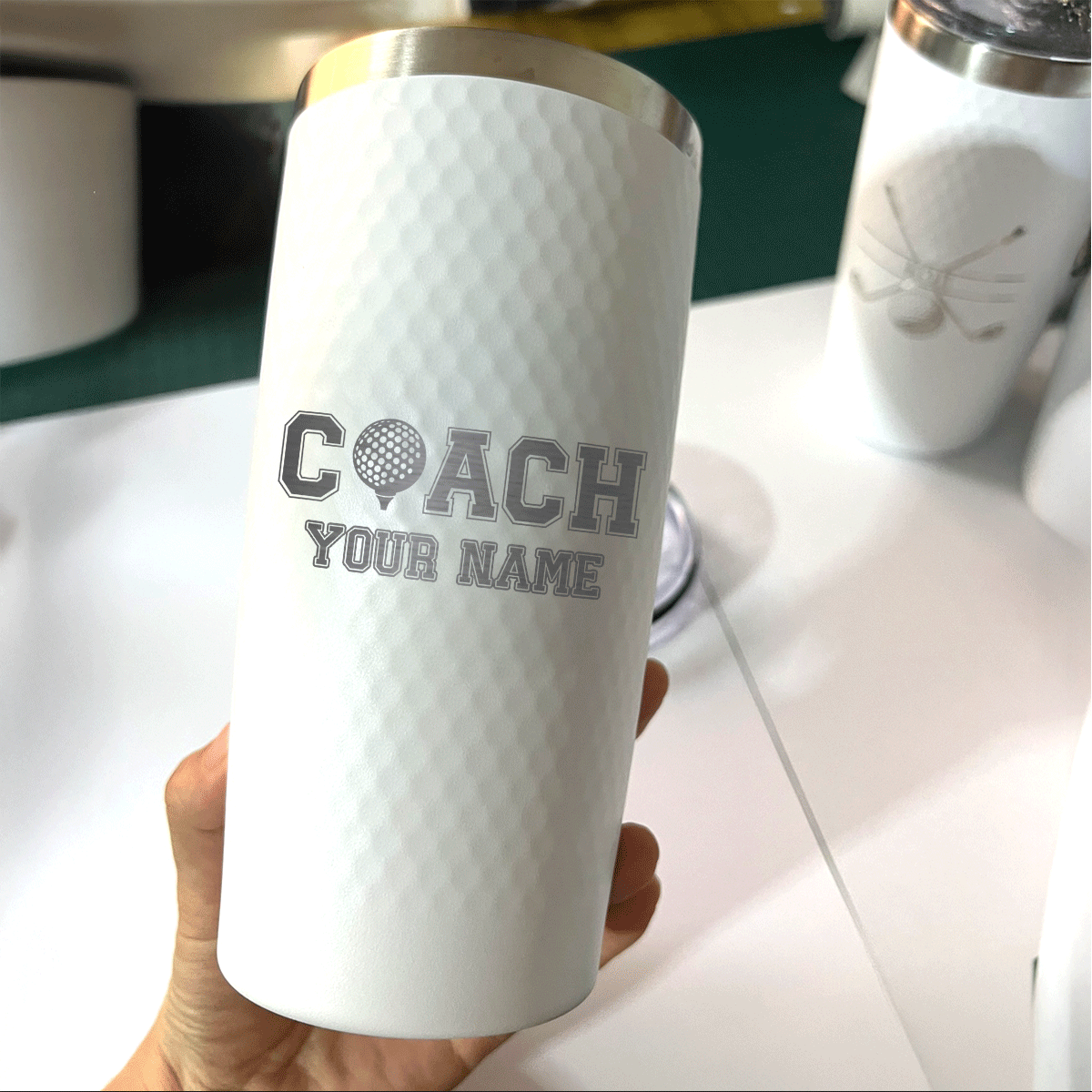 Custom Golf Coach Tumbler – Personalized 20oz Stainless Steel Cup with Name, Golf Ball Icon Design, Coach Appreciation Gift