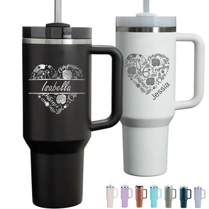 Personalized 40oz Nurse Heart Monogram Name Tumbler with Handle Straw