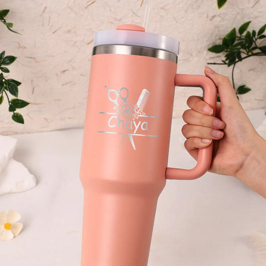 Personalized 40oz Hair Stylist Floral Name Tumbler
