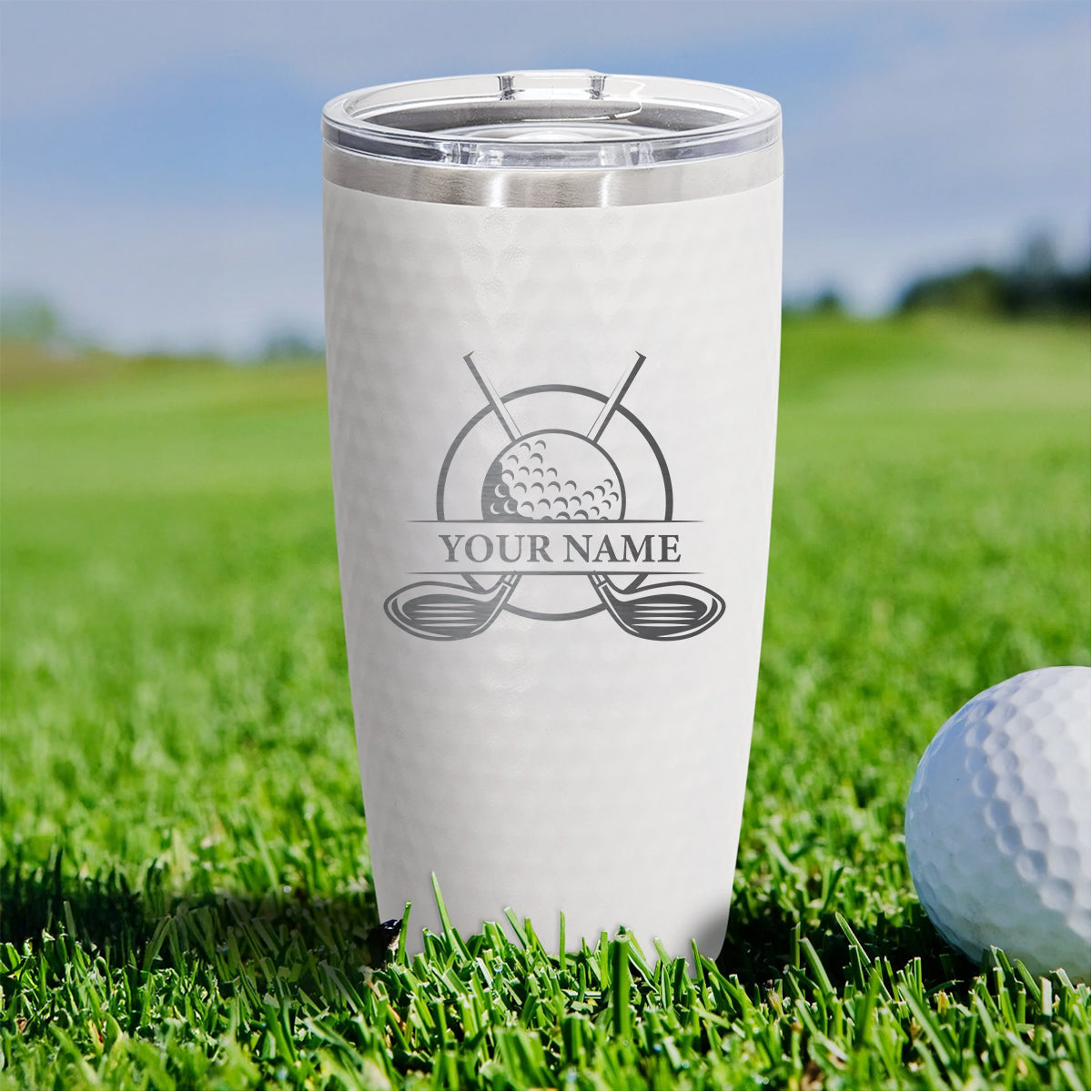 Custom Name Golf Tumbler with Crossed Clubs – Personalized 20oz Stainless Steel Insulated Cup, Gift for Golfers, Coach, Caddie, or Tournament