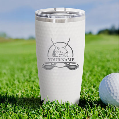 Custom Name Golf Tumbler with Crossed Clubs – Personalized 20oz Stainless Steel Insulated Cup, Gift for Golfers, Coach, Caddie, or Tournament