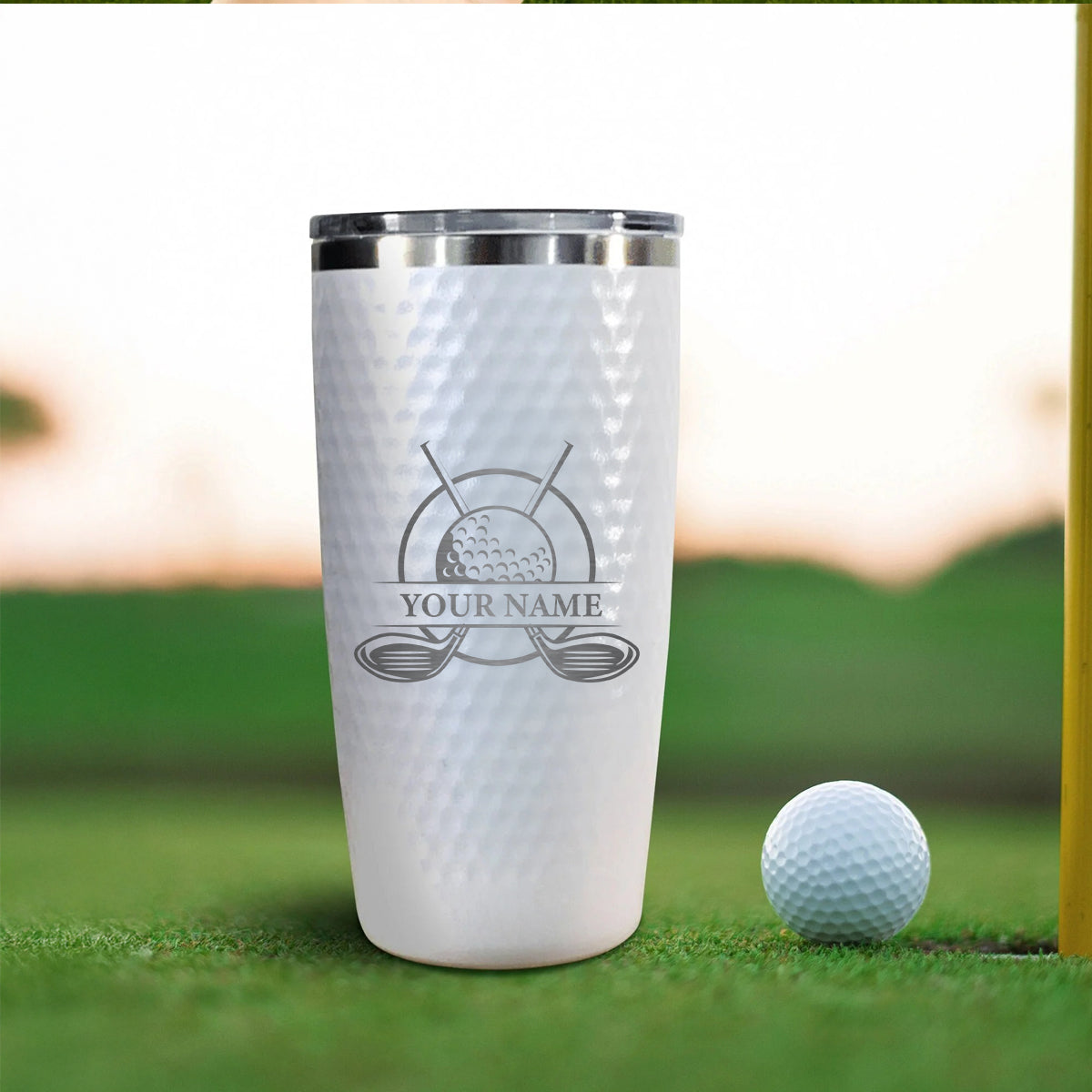 Custom Name Golf Tumbler with Crossed Clubs – Personalized 20oz Stainless Steel Insulated Cup, Gift for Golfers, Coach, Caddie, or Tournament