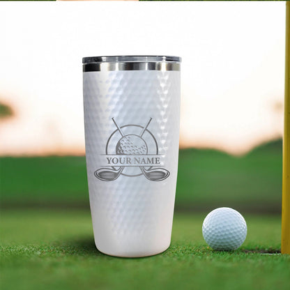 Custom Name Golf Tumbler with Crossed Clubs – Personalized 20oz Stainless Steel Insulated Cup, Gift for Golfers, Coach, Caddie, or Tournament