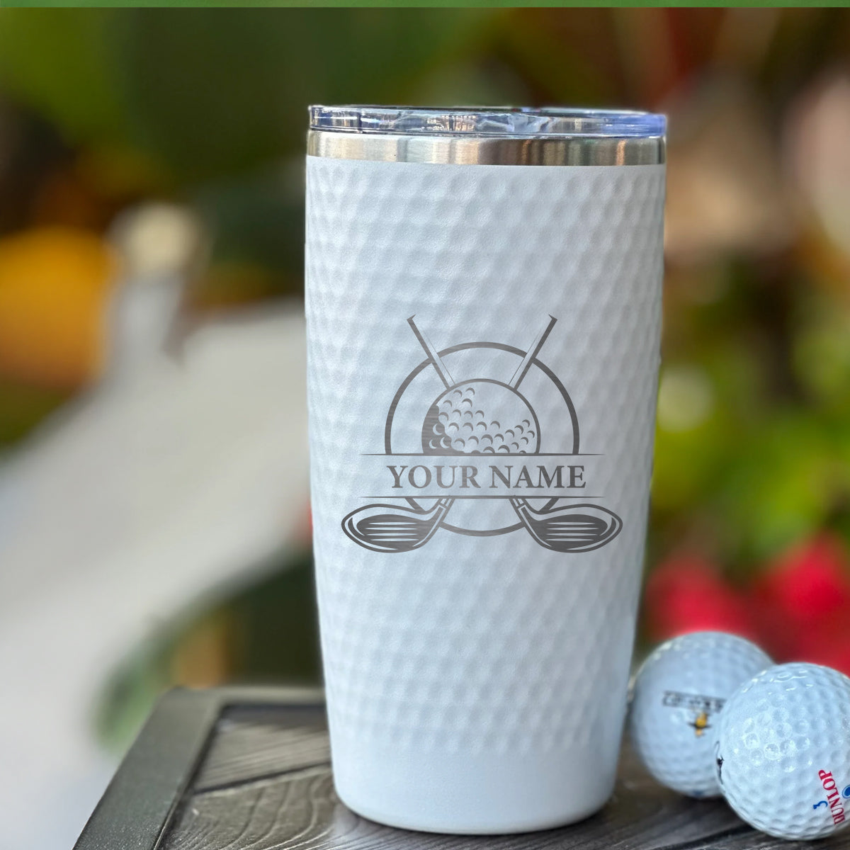 Custom Name Golf Tumbler with Crossed Clubs – Personalized 20oz Stainless Steel Insulated Cup, Gift for Golfers, Coach, Caddie, or Tournament