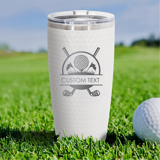 Personalized 20oz Dimpled Stainless Steel Tumbler with Golf Ball and Flags Design