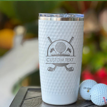 Personalized 20oz Dimpled Stainless Steel Tumbler with Golf Ball and Flags Design