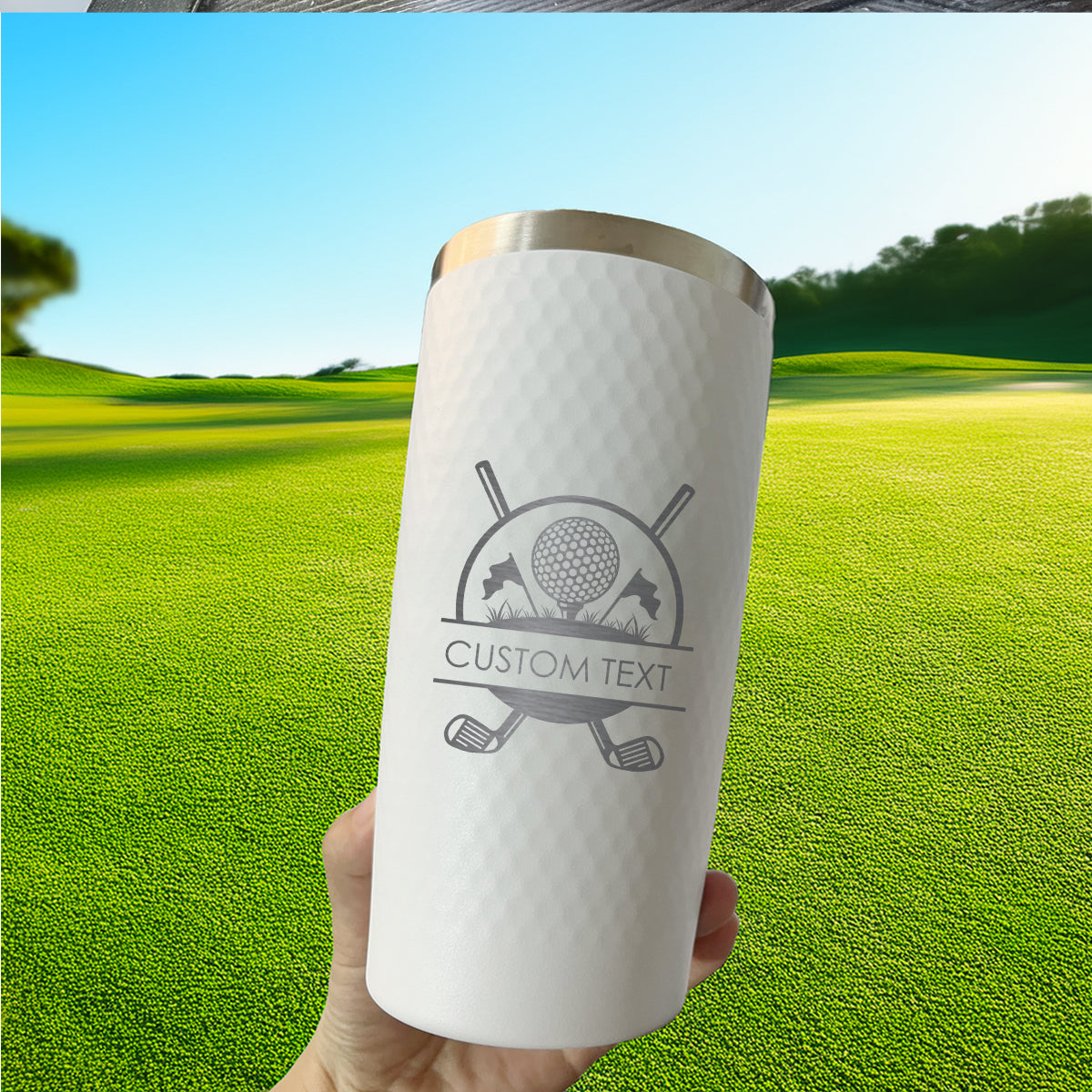 Personalized 20oz Dimpled Stainless Steel Tumbler with Golf Ball and Flags Design