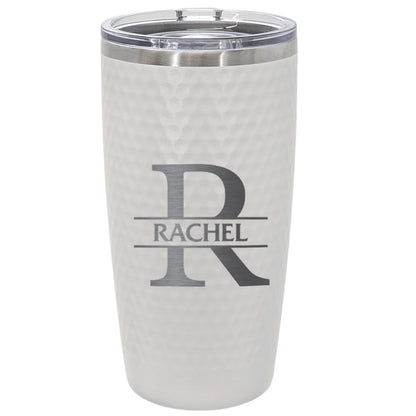 Personlaized 20oz Golf Name Tumbler , Engraved Initial and Name 20oz Stainless Steel White Golf Tumbler with Dimples