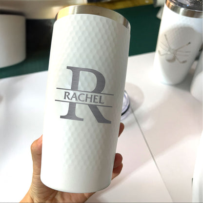 Personlaized 20oz Golf Name Tumbler , Engraved Initial and Name 20oz Stainless Steel White Golf Tumbler with Dimples