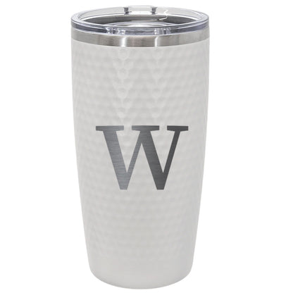 Personalized 20oz Golf Initial Tumbler – Engraved Monogram Letter Stainless Steel White Golf Cup with Dimples, Custom Gift for Him or Her