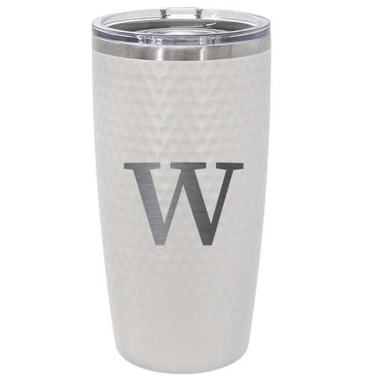 Personalized 20oz Golf Initial Tumbler – Engraved Monogram Letter Stainless Steel White Golf Cup with Dimples, Custom Gift for Him or Her