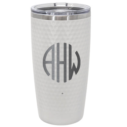 Personalized 20oz Golf Monogram Tumbler – Custom Circle Initials Stainless Steel White Dimple Cup, Engraved Gift for Him or Her