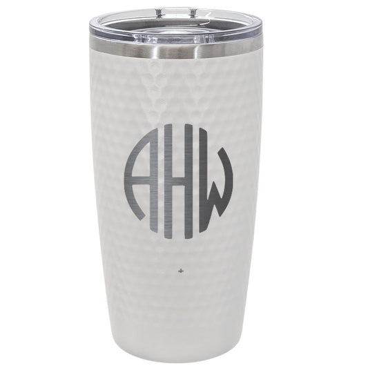 Personalized 20oz Golf Monogram Tumbler – Custom Circle Initials Stainless Steel White Dimple Cup, Engraved Gift for Him or Her