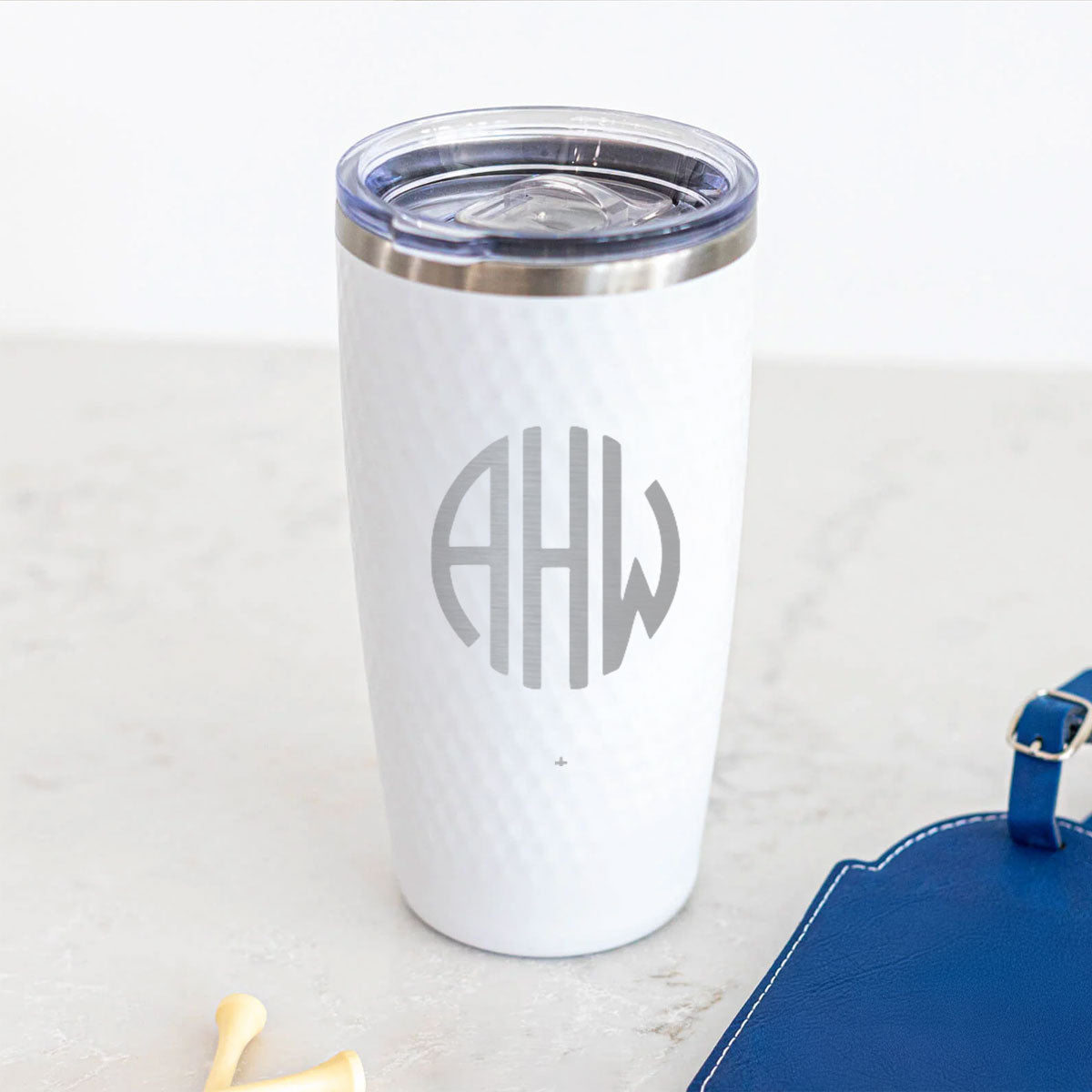 Personalized 20oz Golf Monogram Tumbler – Custom Circle Initials Stainless Steel White Dimple Cup, Engraved Gift for Him or Her