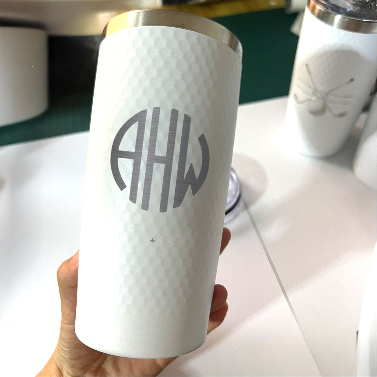 Personalized 20oz Golf Monogram Tumbler – Custom Circle Initials Stainless Steel White Dimple Cup, Engraved Gift for Him or Her