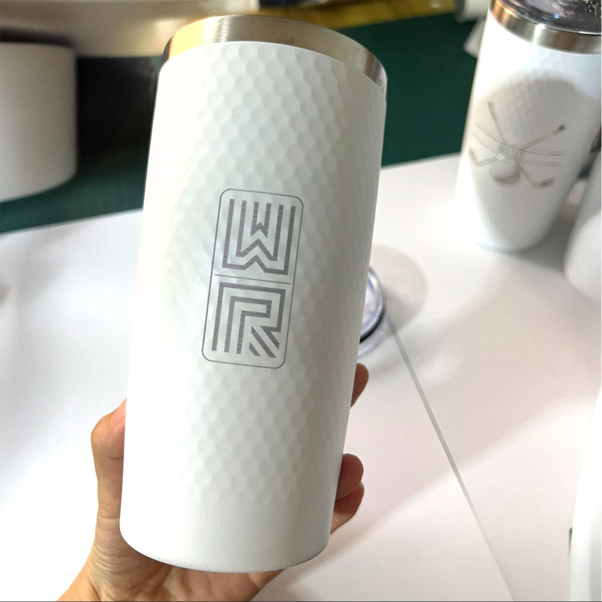 Personalized Modern Monogram Tumbler – Custom 20oz Stainless Steel White Cup with Double Initials, Minimalist Gift for Couples or Men