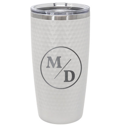 Personalized 20oz White Monogram Tumbler – Custom Initials with Circle Design, Laser Engraved Stainless Steel Cup for Couples or Everyday Use