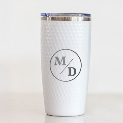 Personalized 20oz White Monogram Tumbler – Custom Initials with Circle Design, Laser Engraved Stainless Steel Cup for Couples or Everyday Use