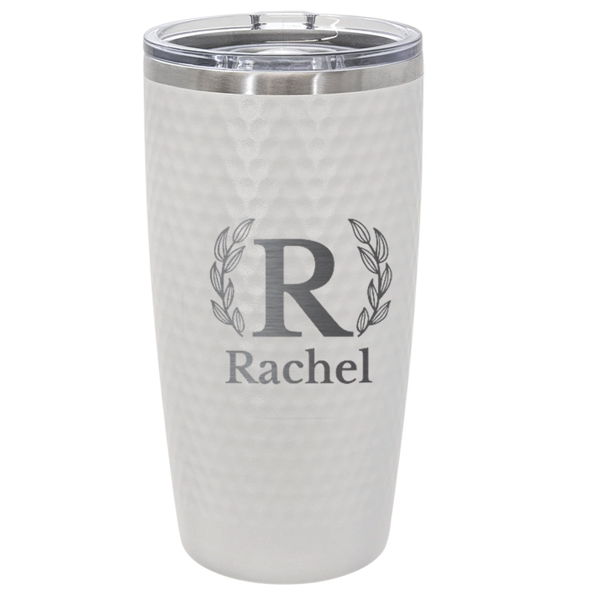 Personalized 20oz Monogram Name Tumbler with Laurel Design – Engraved Stainless Steel White Cup for Graduation, Retirement, or Everyday Gift