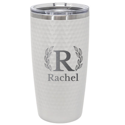 Personalized 20oz Monogram Name Tumbler with Laurel Design – Engraved Stainless Steel White Cup for Graduation, Retirement, or Everyday Gift