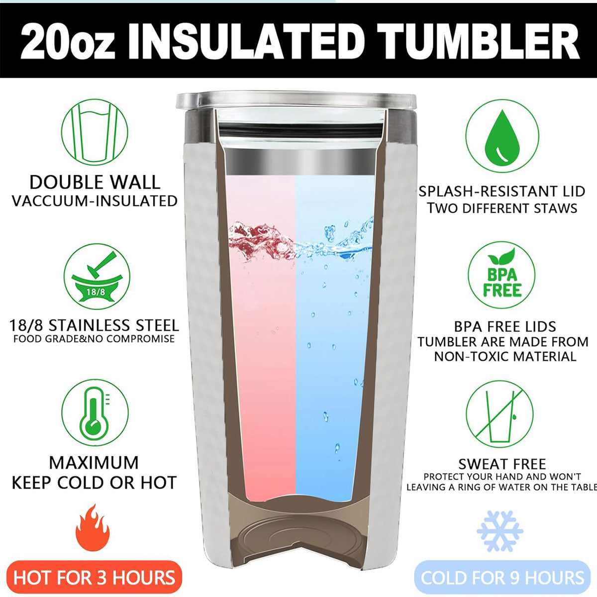 Personalized 3-Letter Monogram Tumbler – Custom Engraved 20oz Stainless Steel Cup with Classic Initial Design