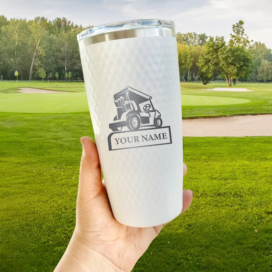Personalized Golf Cart Tumbler – Custom Engraved 20oz Stainless Steel Cup with Name, Golf Gift for Players, Caddies, or Tournaments
