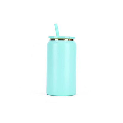 Wholesale Custom Logo 16oz Can Shaped Insulated Straw Tumbler - mint-blue