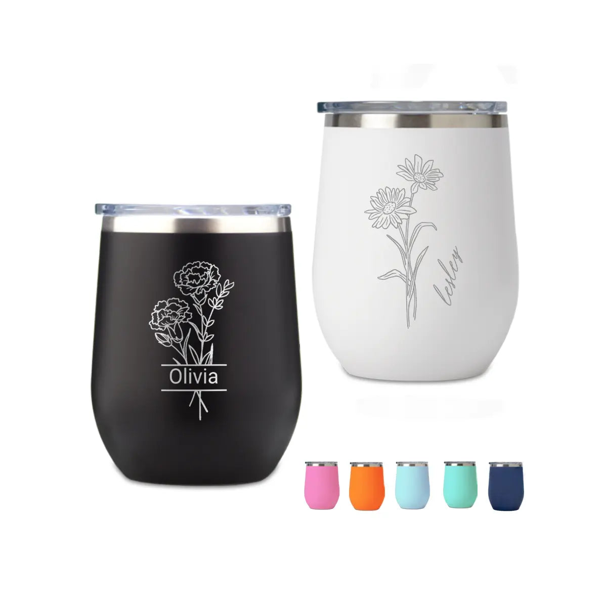 Personalize 12 oz Egg Wine Birth Month Flower Name Tumbler