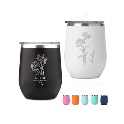 Personalize 12 oz Egg Wine Birth Month Flower Name Tumbler