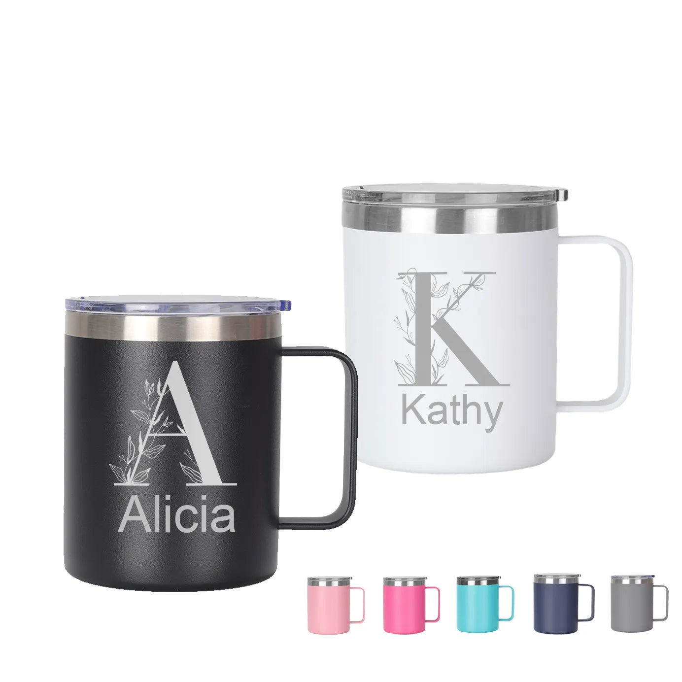 Personalize 12oz Floral Name Tumbler Mug with Handle