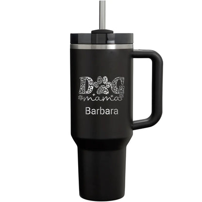 Personalize 40oz Cut Dog Mon Dog Paw Name Engraved Tumbler with Handle Straw and Lid