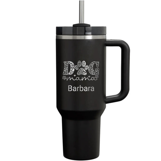 Personalize 40oz Cut Dog Mon Dog Paw Name Engraved Tumbler with Handle Straw and Lid