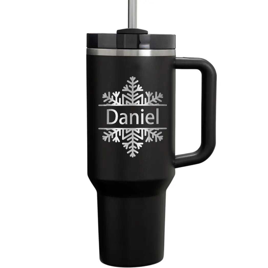 Personalize  40oz Snowflake Christmas Tumbler with Handle Straw