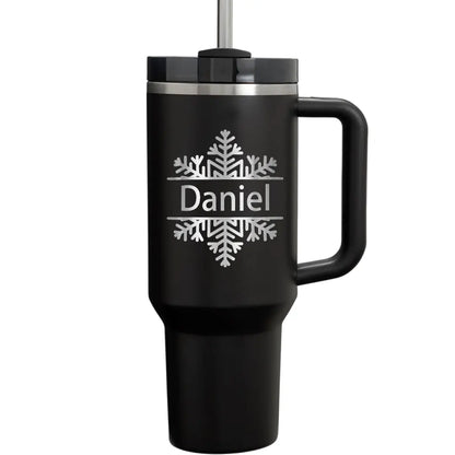 Personalize  40oz Snowflake Christmas Tumbler with Handle Straw