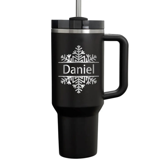 Personalize  40oz Snowflake Christmas Tumbler with Handle Straw