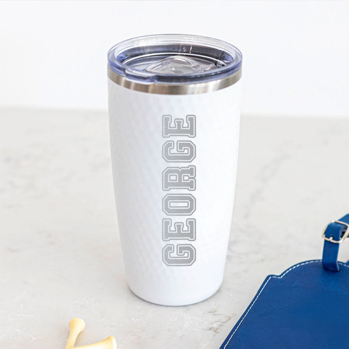 20oz Custom Name White Tumbler – Personalized Textured Cup