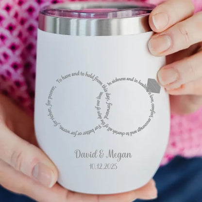 Personalized Wedding Vows Rings of Love 12oz Wine Tumbler