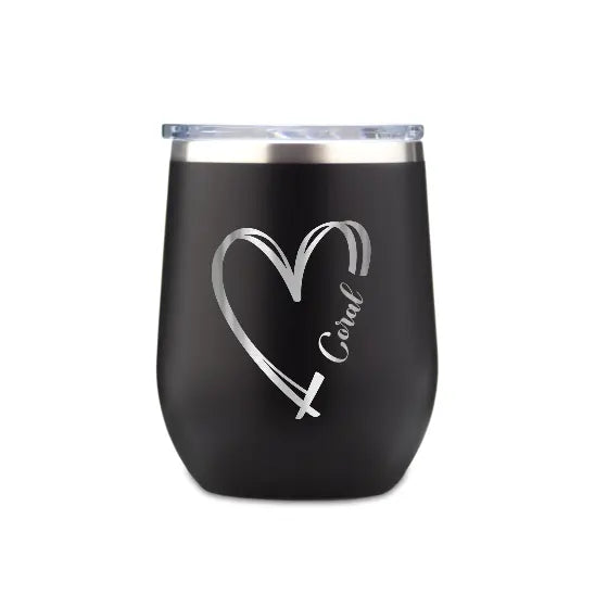 Custom 12oz Heart Design & Name Engraving Wine Tumbler