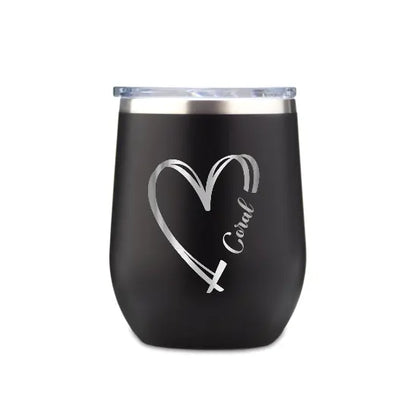 Custom 12oz Heart Design & Name Engraving Wine Tumbler