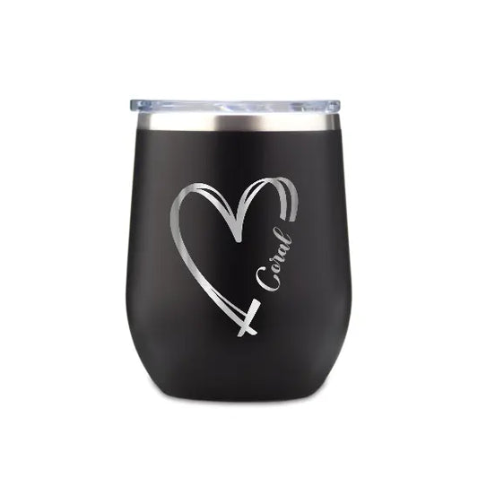 Custom 12oz Heart Design & Name Engraving Wine Tumbler