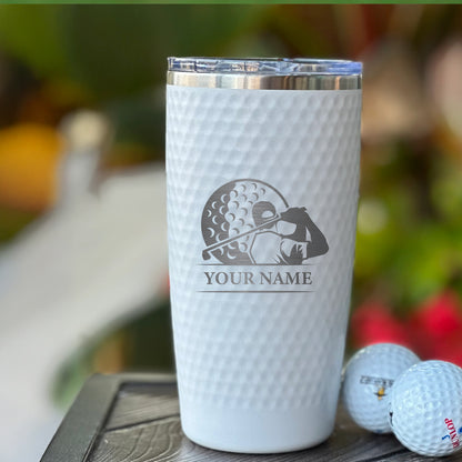 Personalized Golfer Tumbler with Name – Custom Laser Engraved Golf Swing Travel Cup, Gift for Men Women Golfers, Golf Team, Coach or Dad