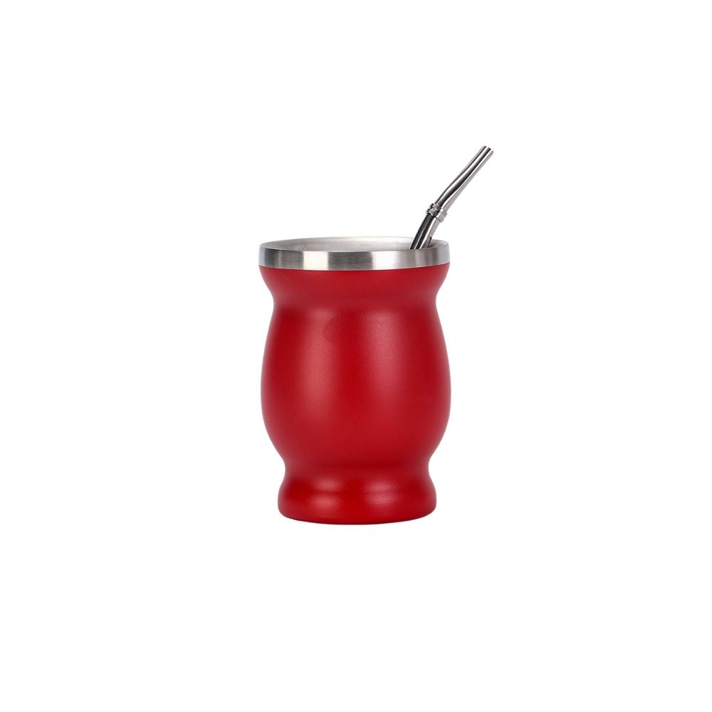 Wholesale Custom Logo 8oz Insulated Yerba Mate Cup with Straw - red