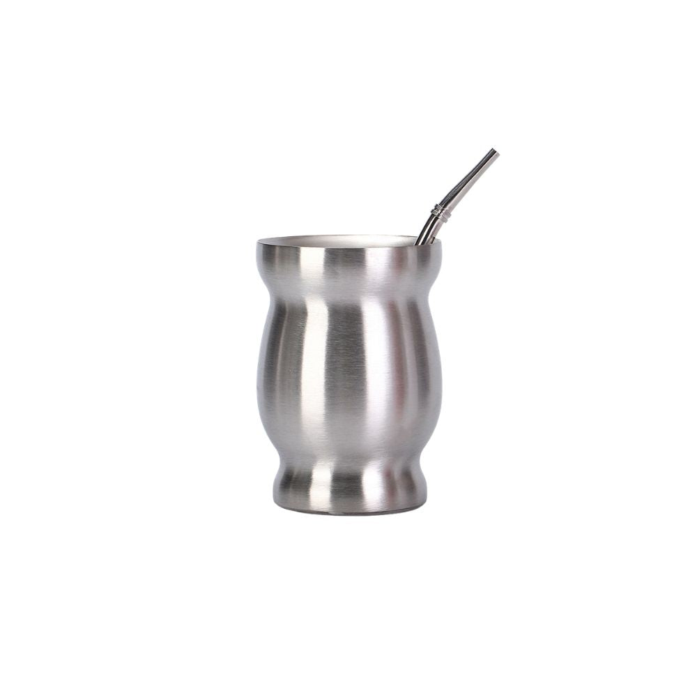 Wholesale Custom Logo 8oz Insulated Yerba Mate Cup with Straw - silver