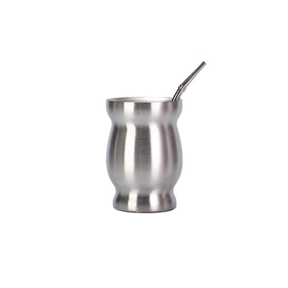 Wholesale Custom Logo 8oz Insulated Yerba Mate Cup with Straw - silver