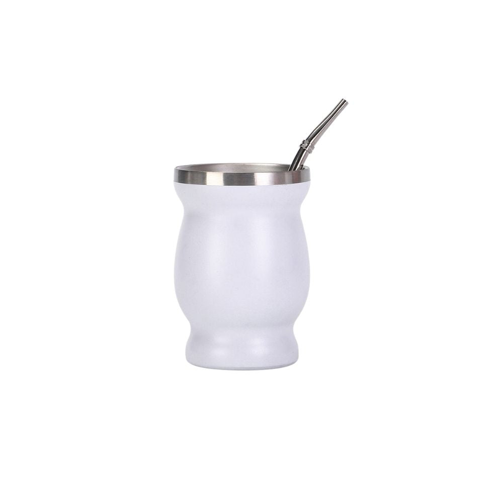 Wholesale Custom Logo 8oz Insulated Yerba Mate Cup with Straw - white